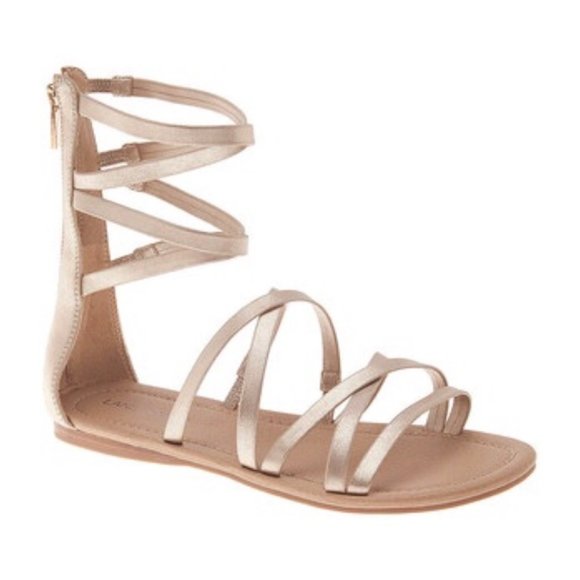 Lane Bryant Gladiator Sandals 8W Gold Strappy Zip - Picture 2 of 9